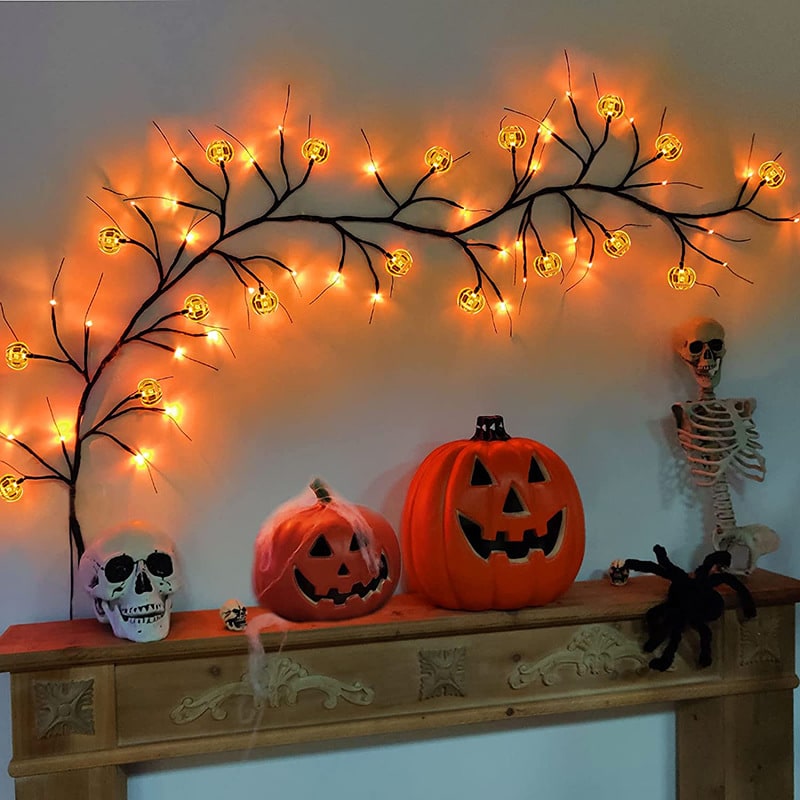 Batteriebetriebene LED-Halloween-Girlande, vorbeleuchtete flexible Zweig-Lichterkette