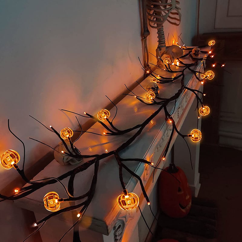 Batteriebetriebene LED-Halloween-Girlande, vorbeleuchtete flexible Zweig-Lichterkette