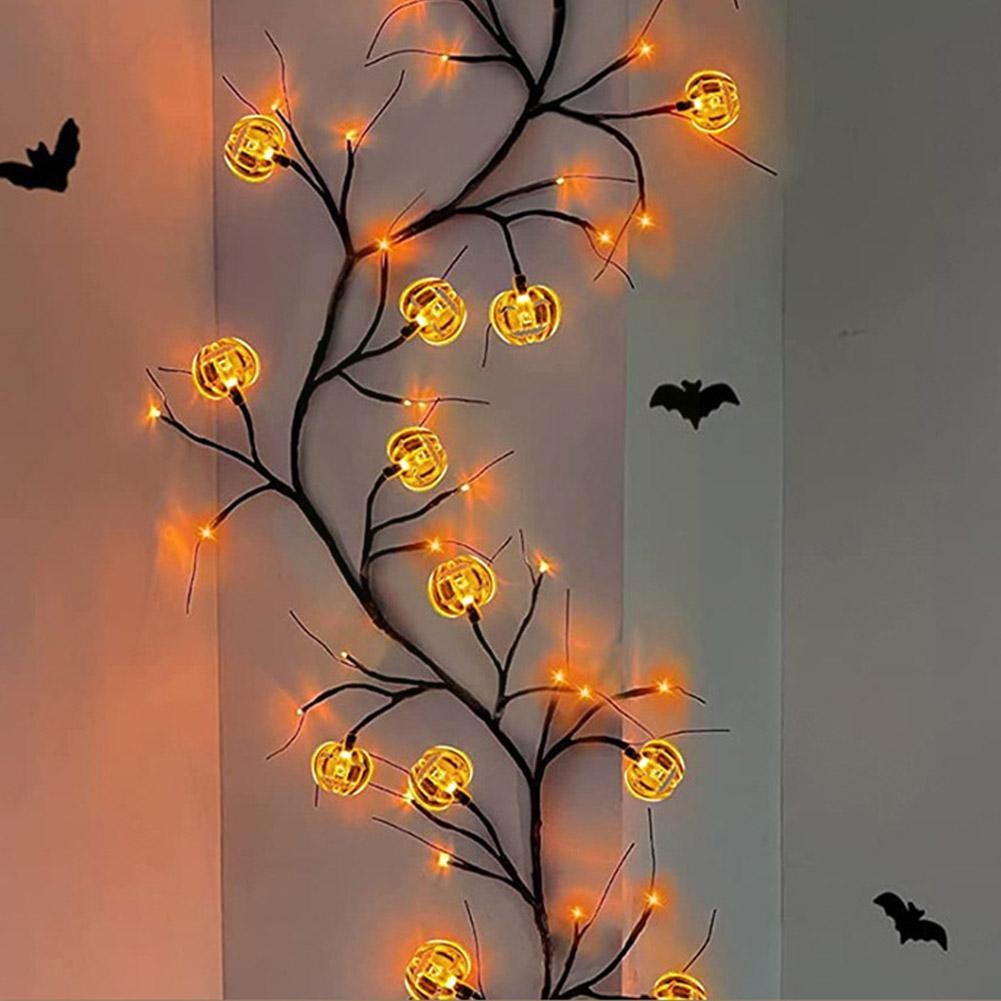 Batteriebetriebene LED-Halloween-Girlande, vorbeleuchtete flexible Zweig-Lichterkette