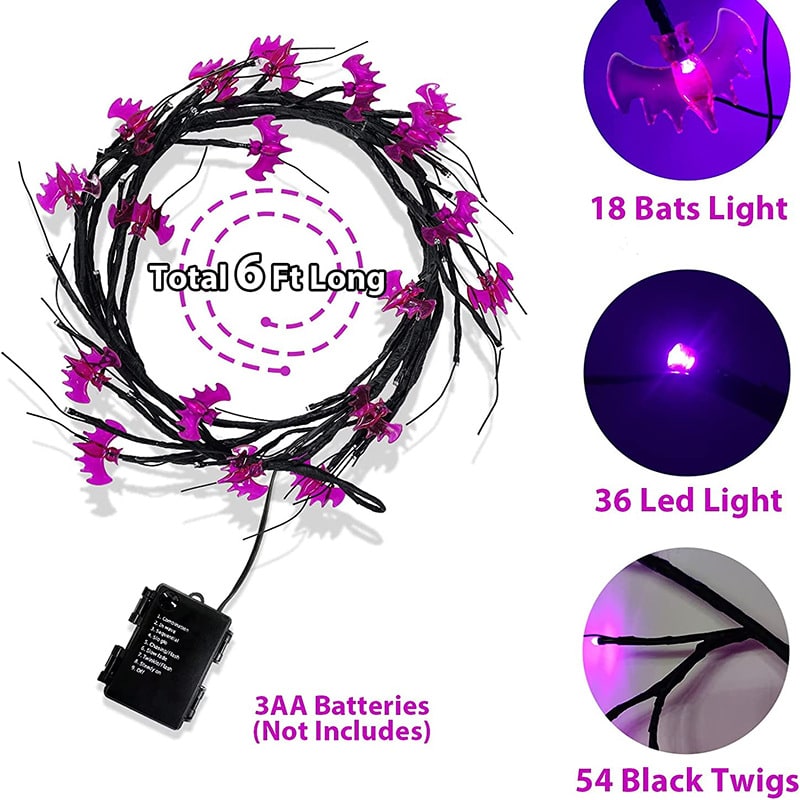 Batteriebetriebene LED-Halloween-Girlande, vorbeleuchtete flexible Zweig-Lichterkette