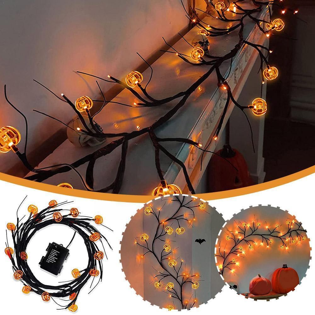 Batteriebetriebene LED-Halloween-Girlande, vorbeleuchtete flexible Zweig-Lichterkette