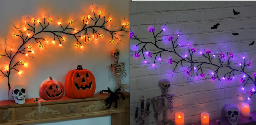 Batteriebetriebene LED-Halloween-Girlande, vorbeleuchtete flexible Zweig-Lichterkette