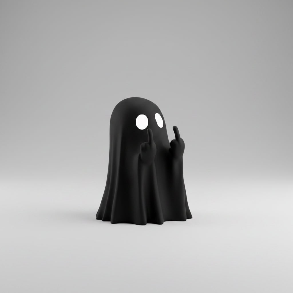 Nadmuchiwana figurka ducha na Halloween pokazującego środkowy palec