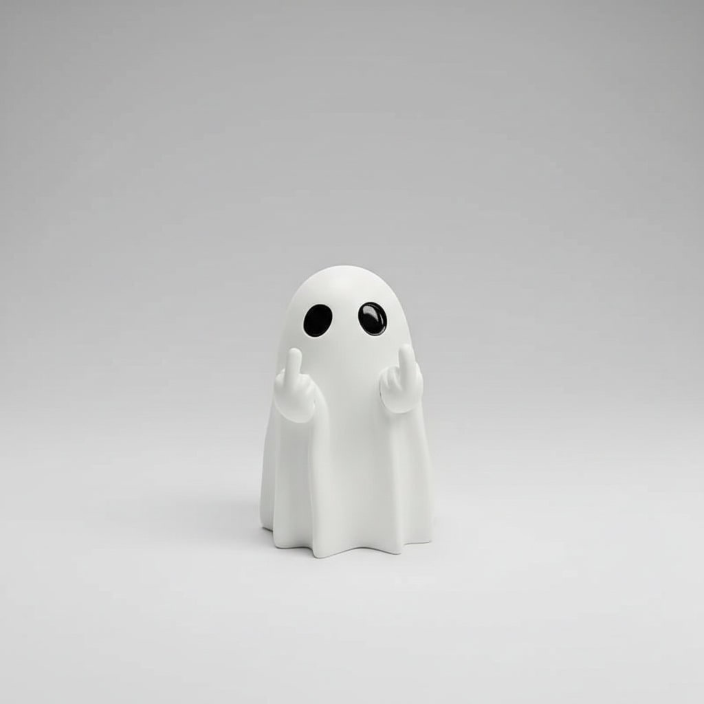 Nadmuchiwana figurka ducha na Halloween pokazującego środkowy palec