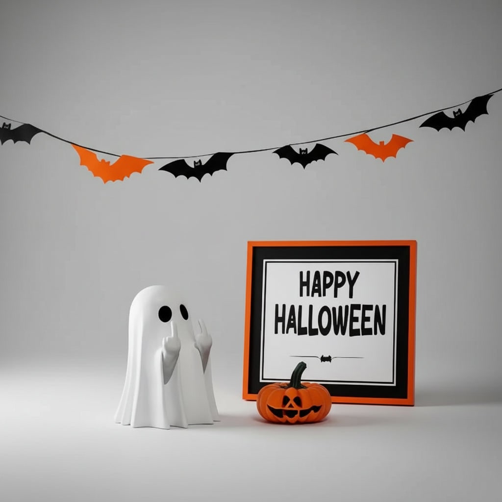 Nadmuchiwana figurka ducha na Halloween pokazującego środkowy palec