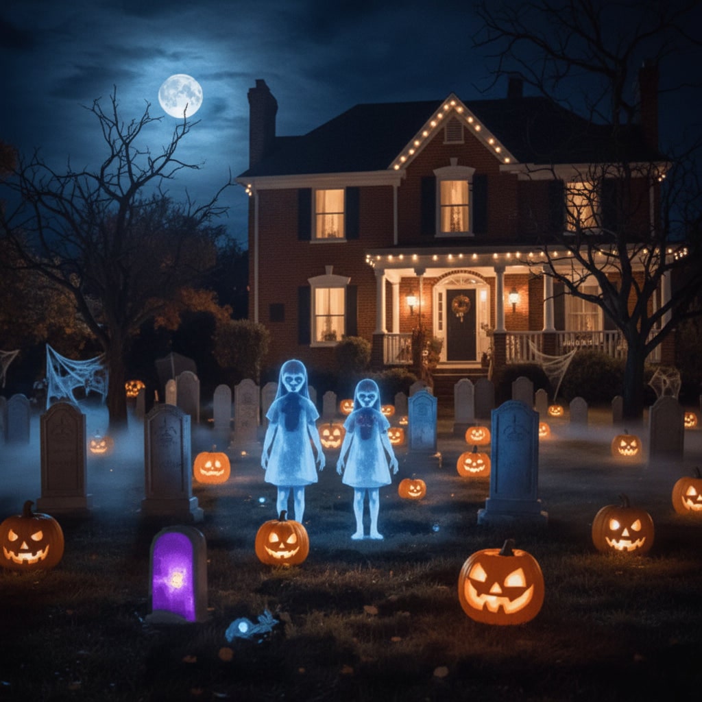 Decorazione gonfiabile di fantasma di Halloween — occhi blu luminosi, sagoma illuminata