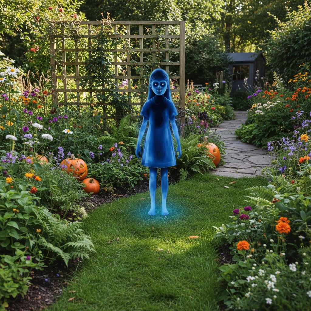 Decorazione gonfiabile di fantasma di Halloween — occhi blu luminosi, sagoma illuminata