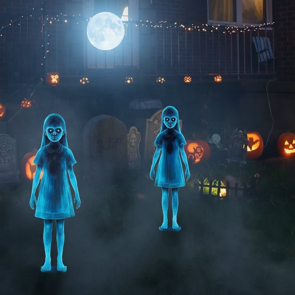 Decorazione gonfiabile di fantasma di Halloween — occhi blu luminosi, sagoma illuminata