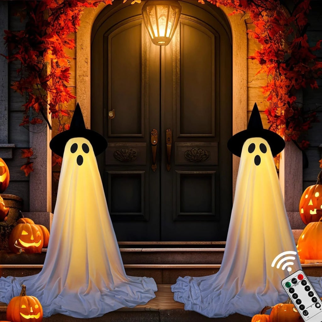 Φουσκωτή διακόσμηση Halloween σε σχήμα φαντάσματος, ύψους 50 Inch, με θερμό φωτισμό LED