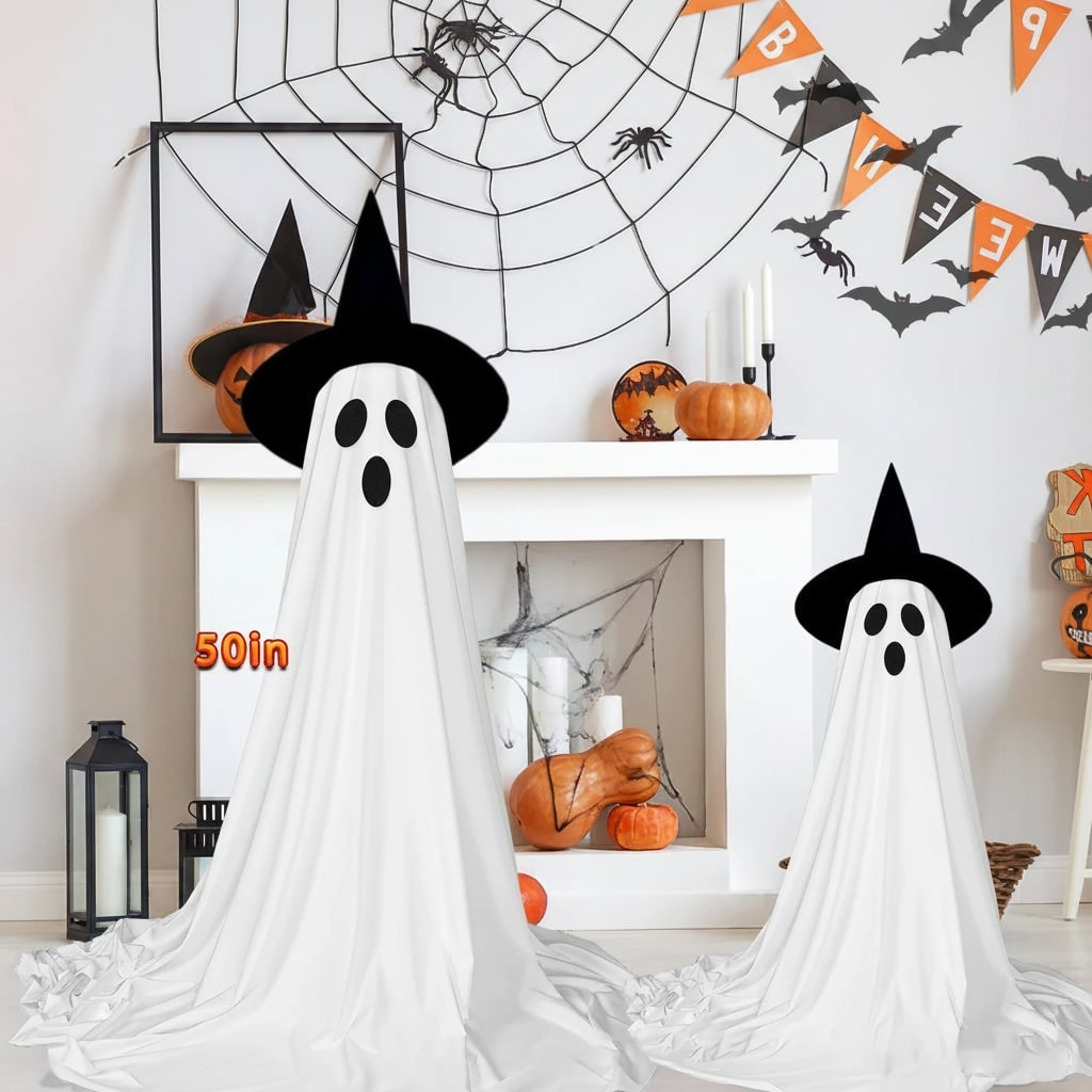 Φουσκωτή διακόσμηση Halloween σε σχήμα φαντάσματος, ύψους 50 Inch, με θερμό φωτισμό LED