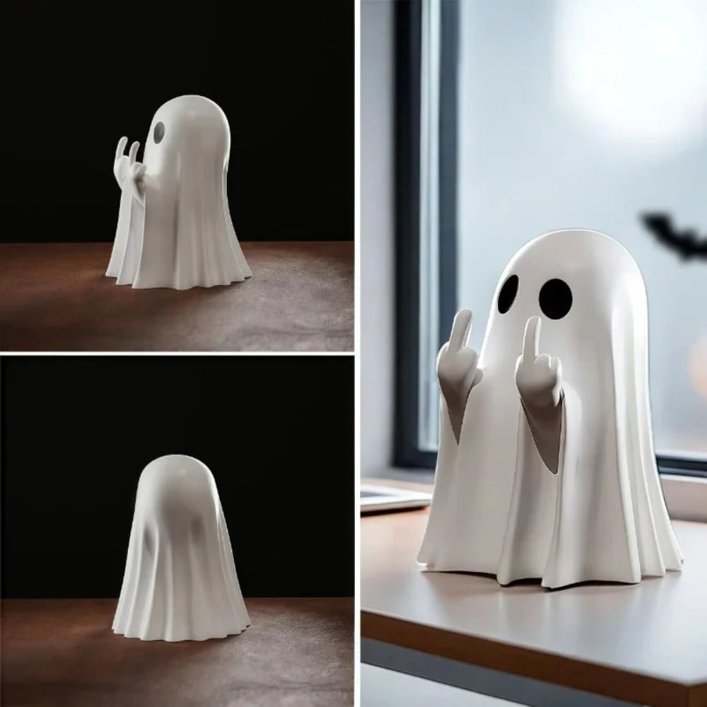 Halloween-spookdecoratie als beeldje, rebels tafelsculptuur met opgestoken middelvinger