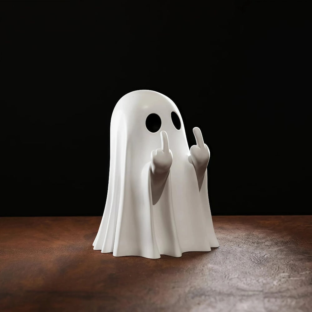 Halloween-spookdecoratie als beeldje, rebels tafelsculptuur met opgestoken middelvinger