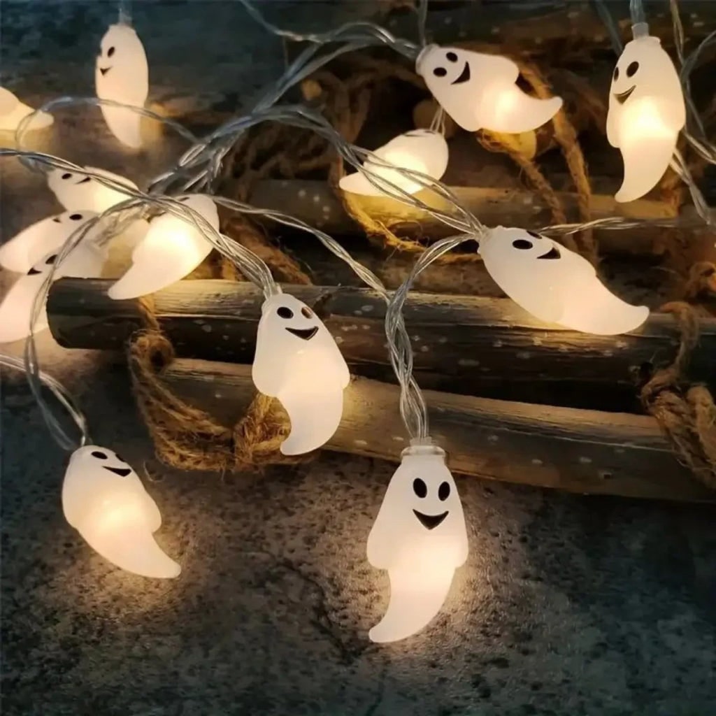 Girlanda świetlna z duchami na Halloween, dekoracja LED na baterie