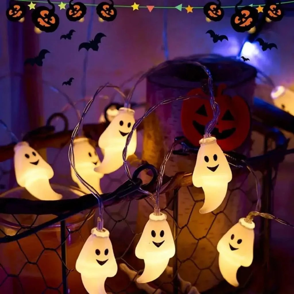 Girlanda świetlna z duchami na Halloween, dekoracja LED na baterie