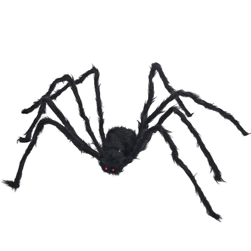 Decoração de aranha gigante de Halloween — teia artificial, pernas flexíveis e ajustáveis
