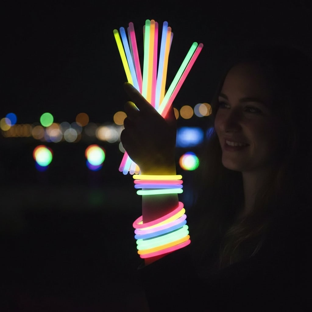 Bâtons lumineux flexibles fluorescents - clips de connexion pour bracelets, colliers et tubes
