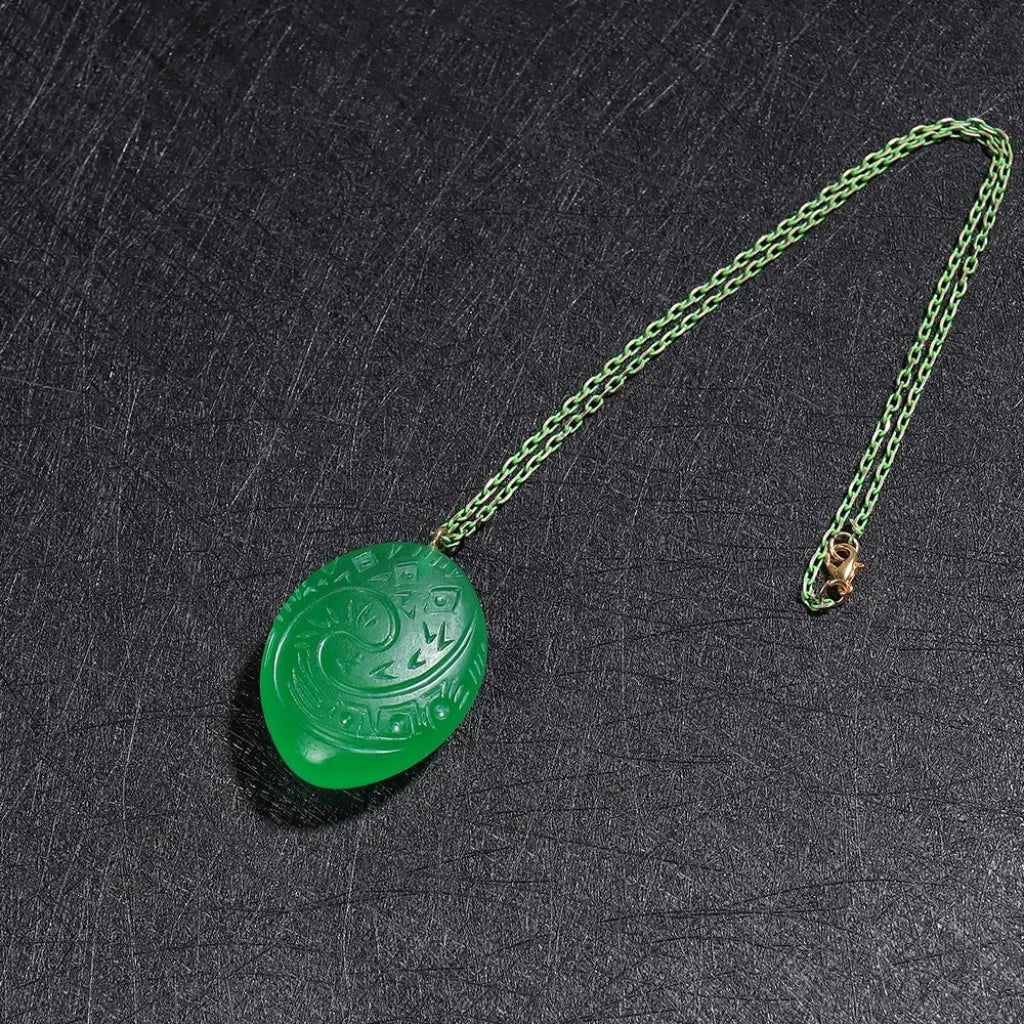 大型夜光深绿色玉石吊坠项链饰品
