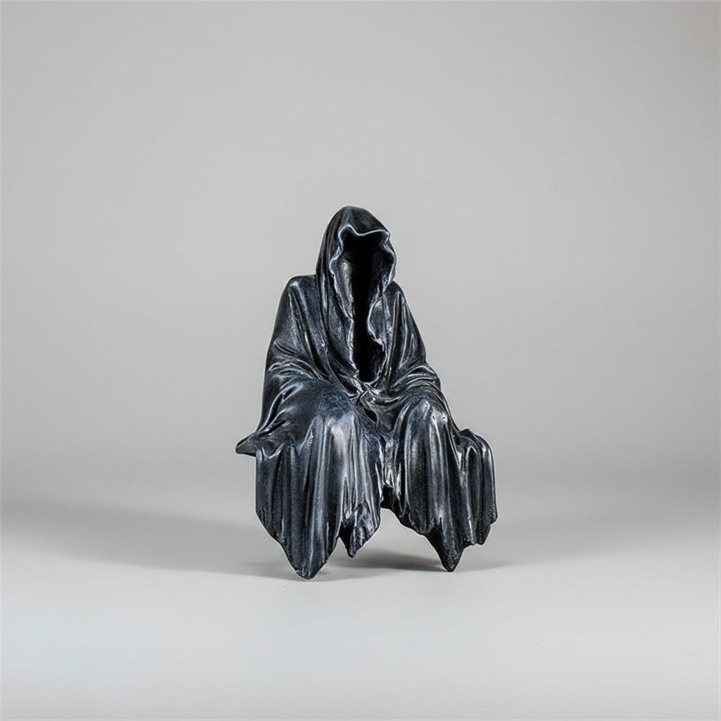 Statue de Faucheuse sans visage vêtue d’une cape, décoration d’Halloween en résine moulée