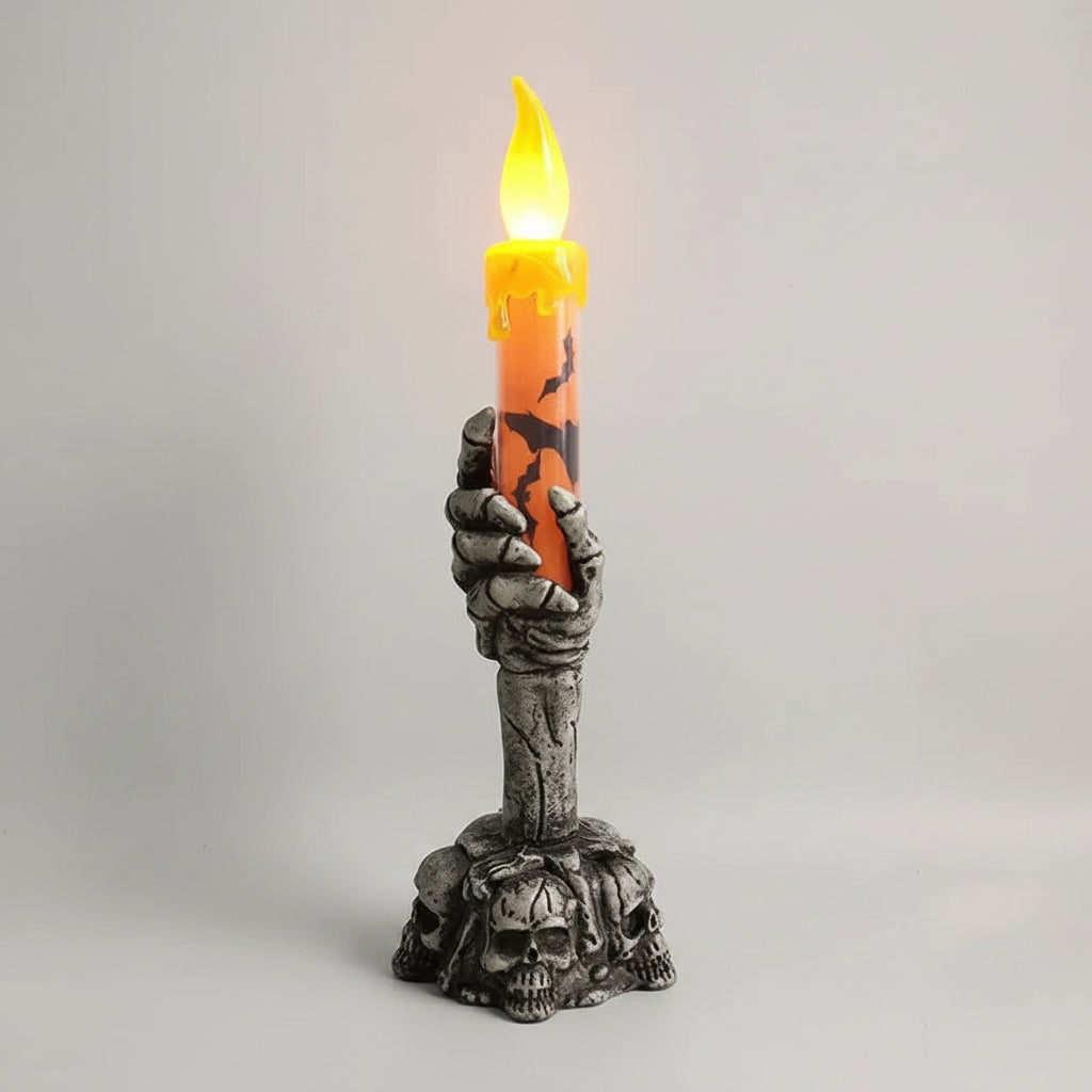 Halloween Hand Poured Soy Candles, Skeleton Holder, And LED Flame Light