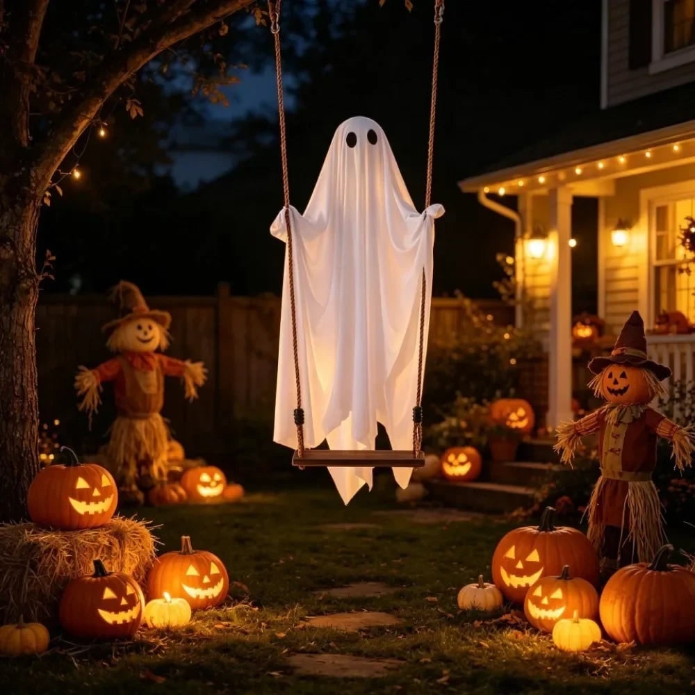 Nagy LED-es Halloween-szellem hinta távirányítós mozgódekorációval