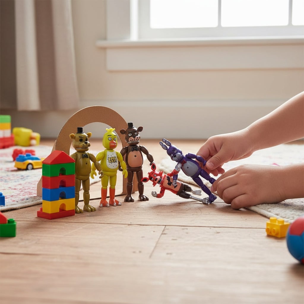 Sæt med 5 uhyggelige actionfigurer til Halloween, med LED-lys og fuldt bevægelige led