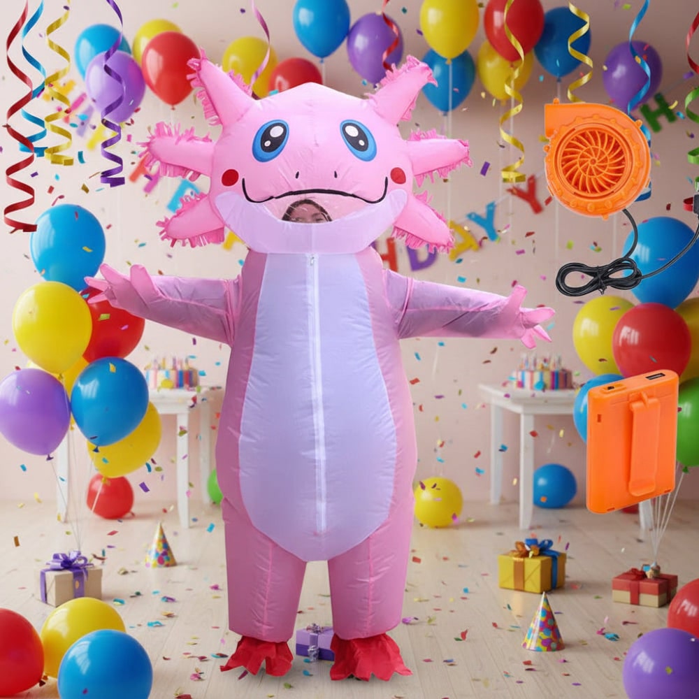 Oppblåsbart axolotl-kostyme til Halloween: batteridrevet vifte, heldekkende design