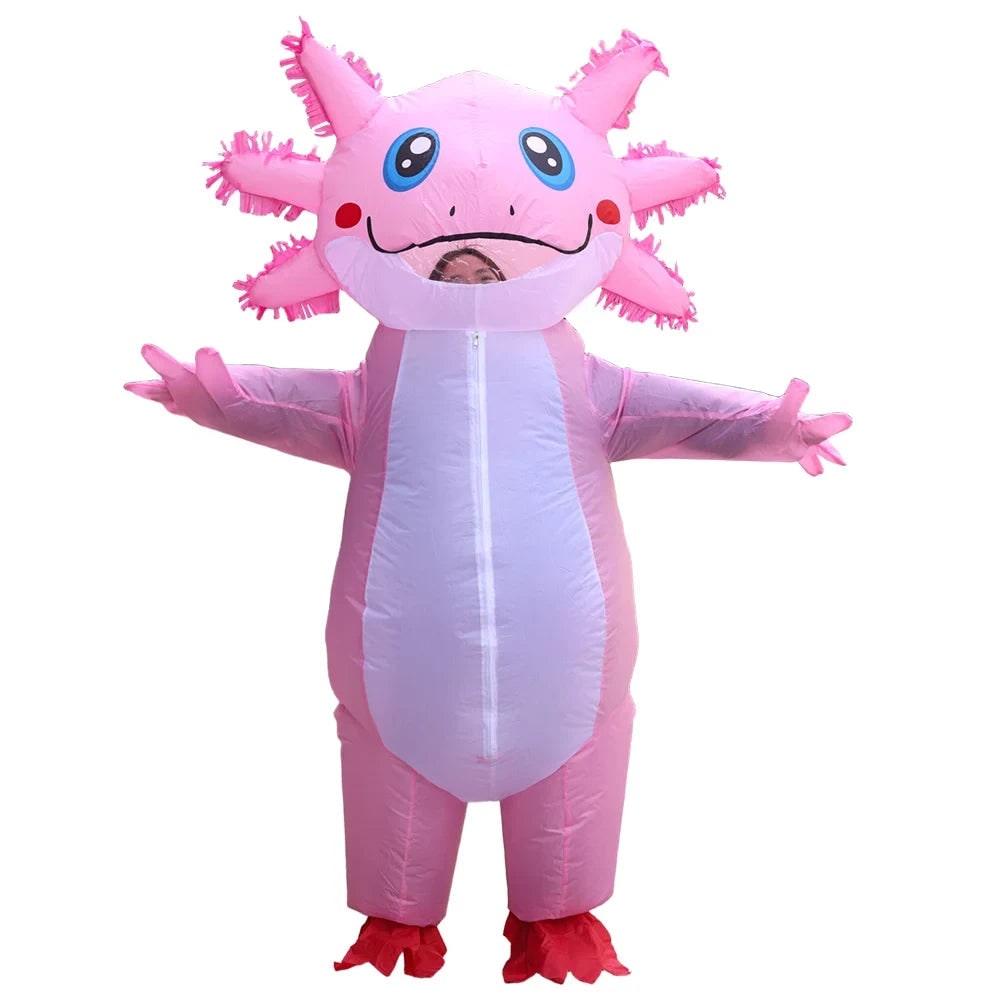 Oppblåsbart axolotl-kostyme til Halloween: batteridrevet vifte, heldekkende design