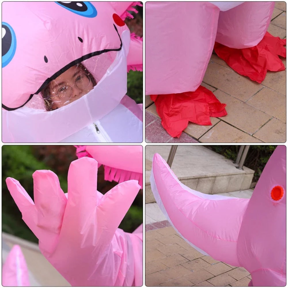 Oppblåsbart axolotl-kostyme til Halloween: batteridrevet vifte, heldekkende design