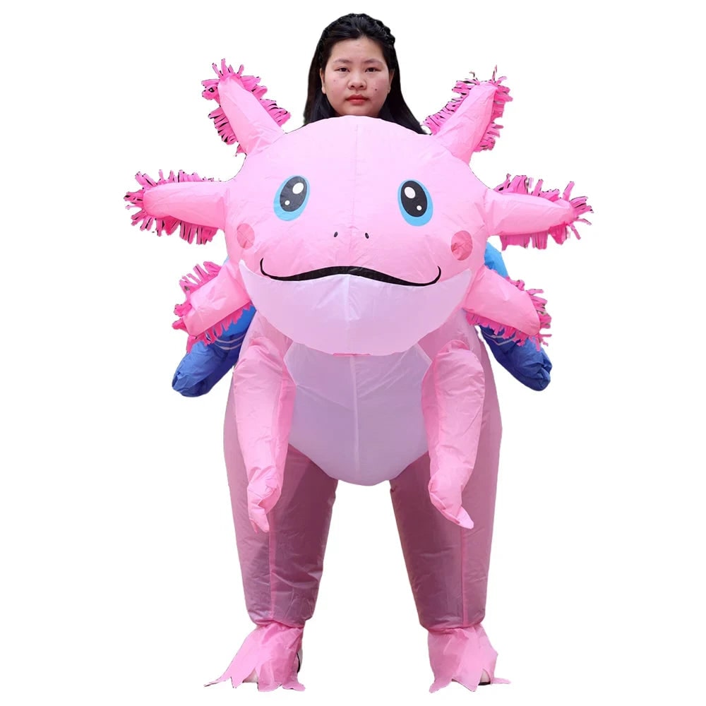 Costume d’axolotl gonflable d’Halloween : ventilateur à piles, conception intégrale