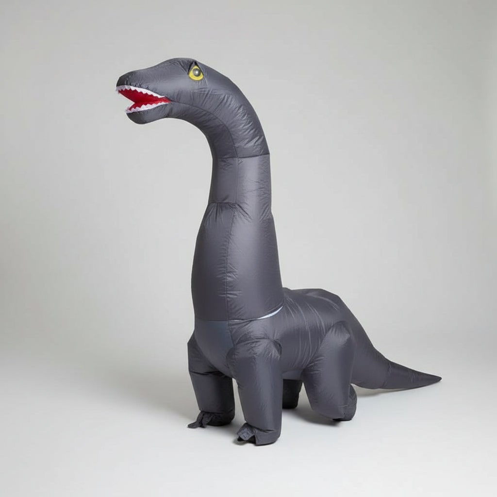 Disfraz inflable de dinosaurio con cuello largo y cola oscilante