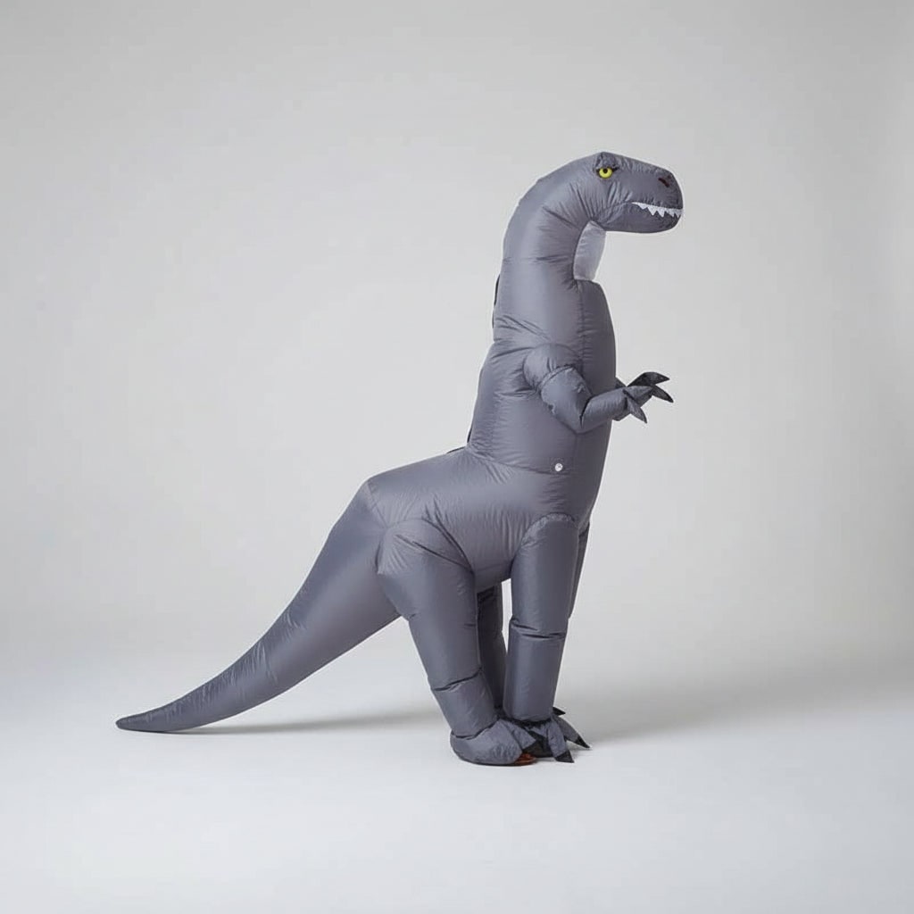 Disfraz inflable de dinosaurio con cuello largo y cola oscilante