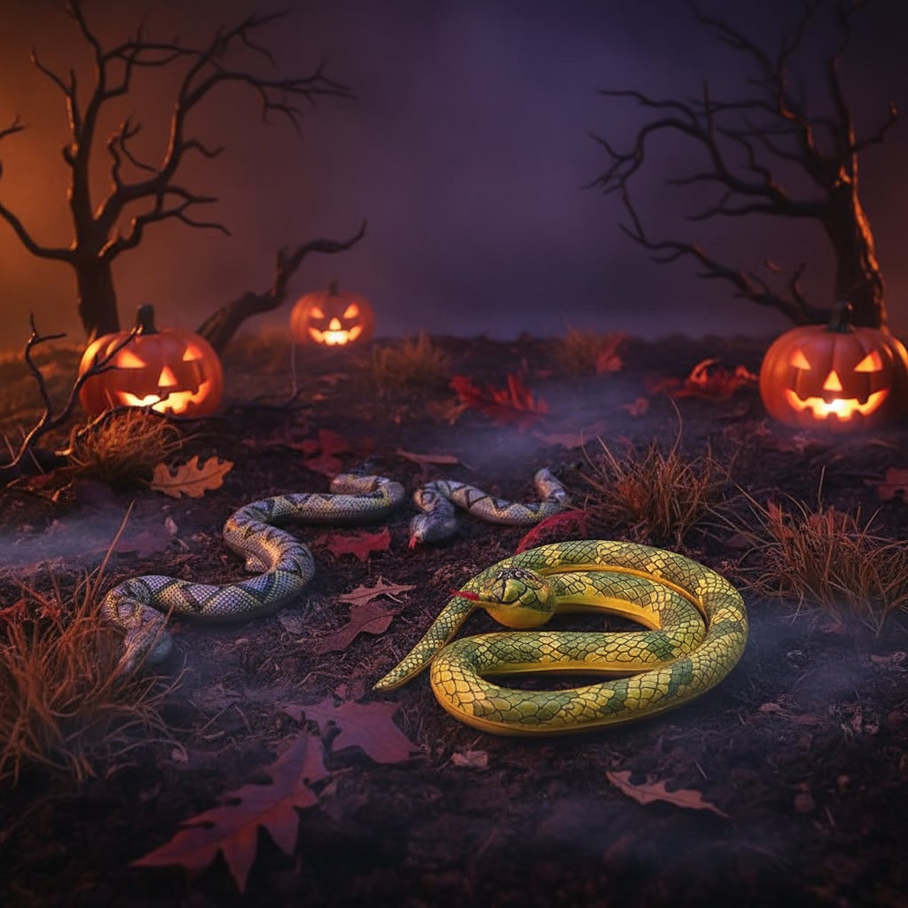 Halloween felfújható kígyódísz – részletesen nyomtatott pikkelymintával