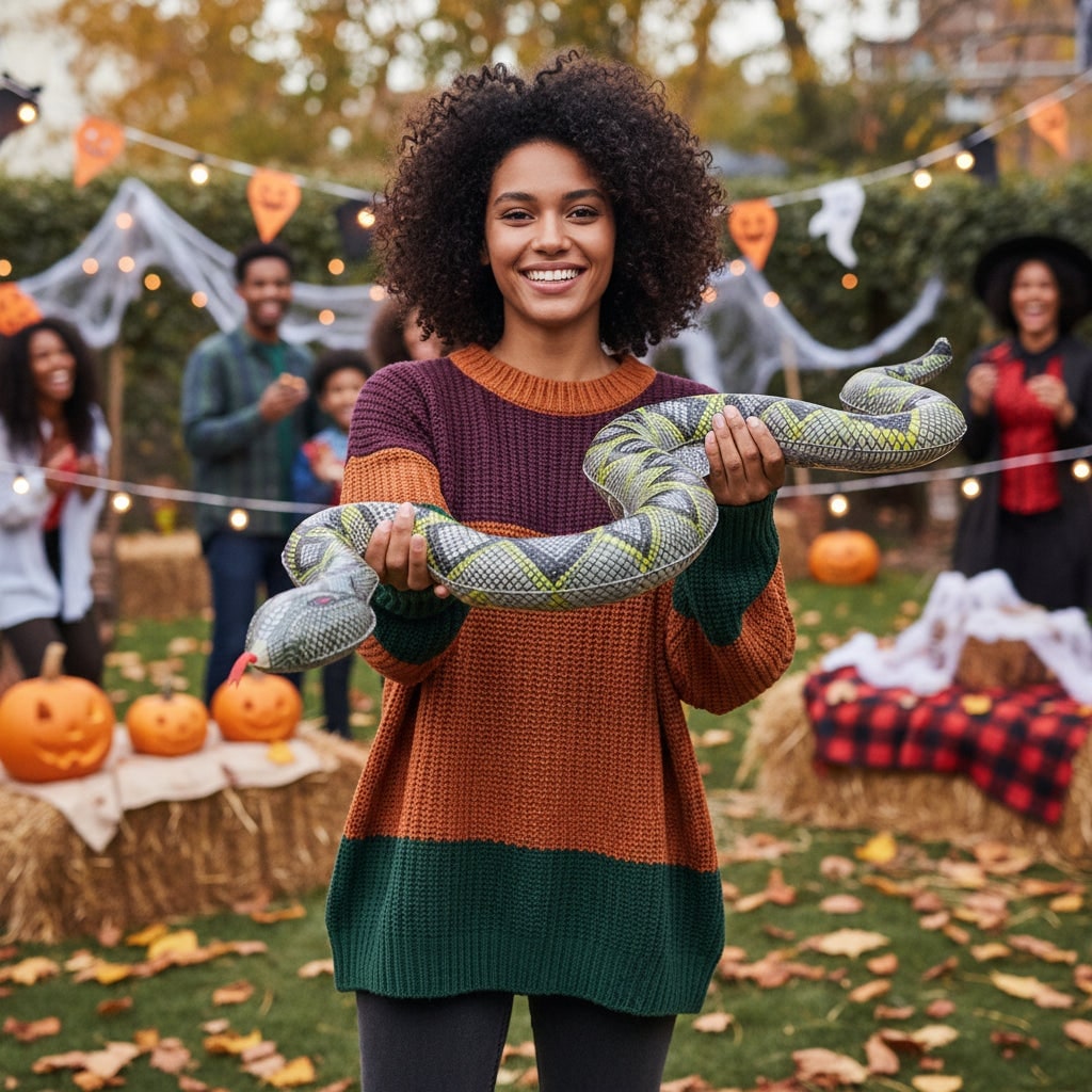 Cobra insuflável de Halloween - impressão detalhada de escamas e língua vermelha