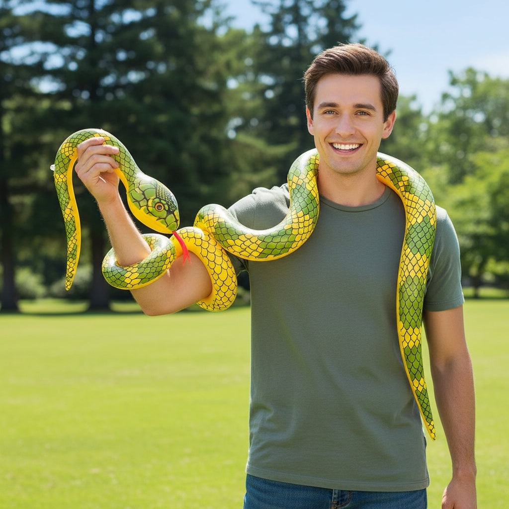 Cobra insuflável de Halloween - impressão detalhada de escamas e língua vermelha