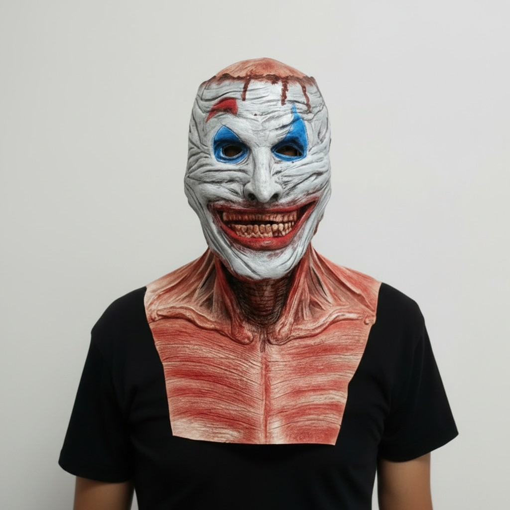 Halloweenmask med dubbla lager, avdragbar latex, läskigt clownkranium