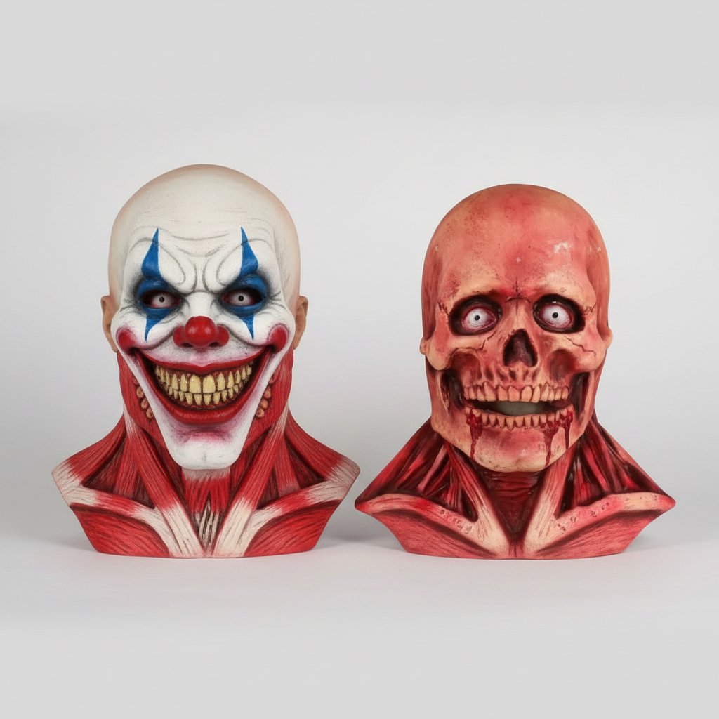 Halloweenmask med dubbla lager, avdragbar latex, läskigt clownkranium
