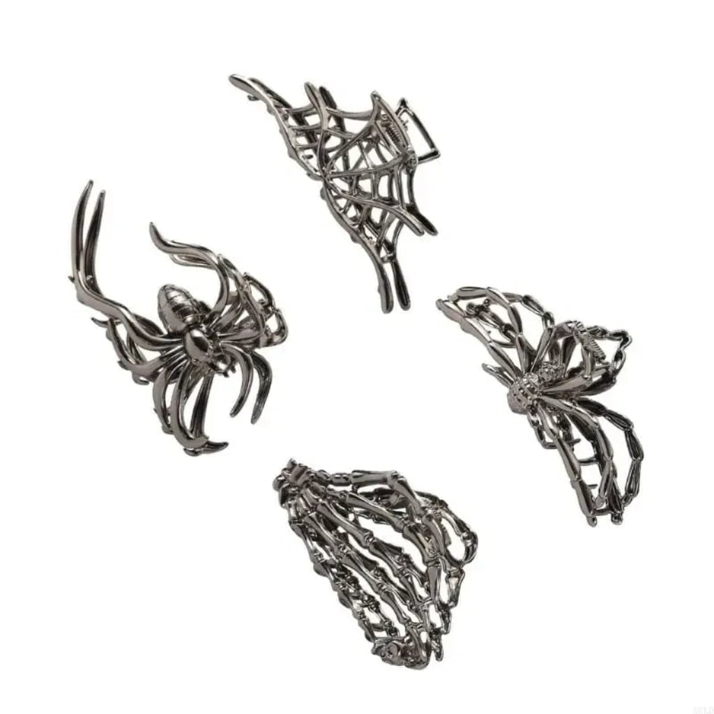 万圣节金属发爪夹 - 蜘蛛、蝙蝠和骷髅印花设计