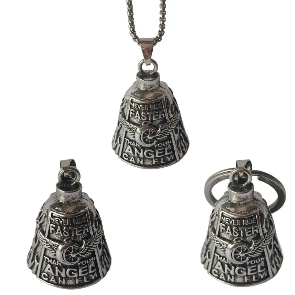 Motorcycle Guardian Bell And Winged Biker Luck Charm Clip On Attachment