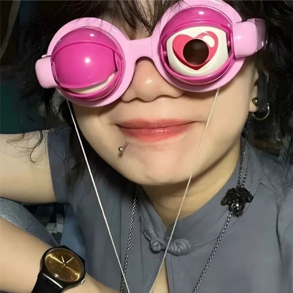 Gafas divertidas de ojos locos para Halloween con párpados mecánicos parpadeantes y cordón