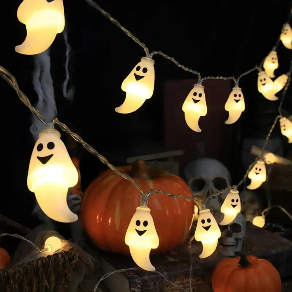 Halloween-ledlichtslinger voor buiten — batterijgevoede lampjes met feestelijke gloed