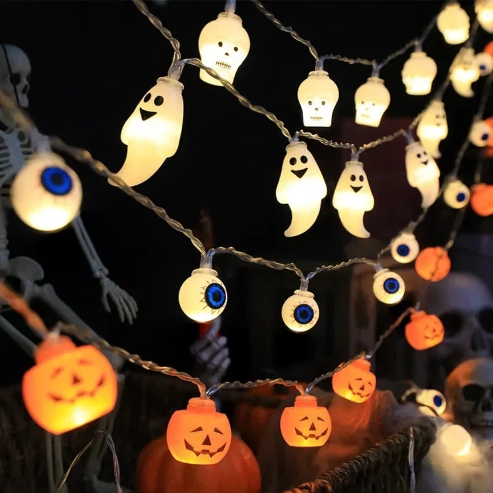 Halloween-ledlichtslinger voor buiten — batterijgevoede lampjes met feestelijke gloed