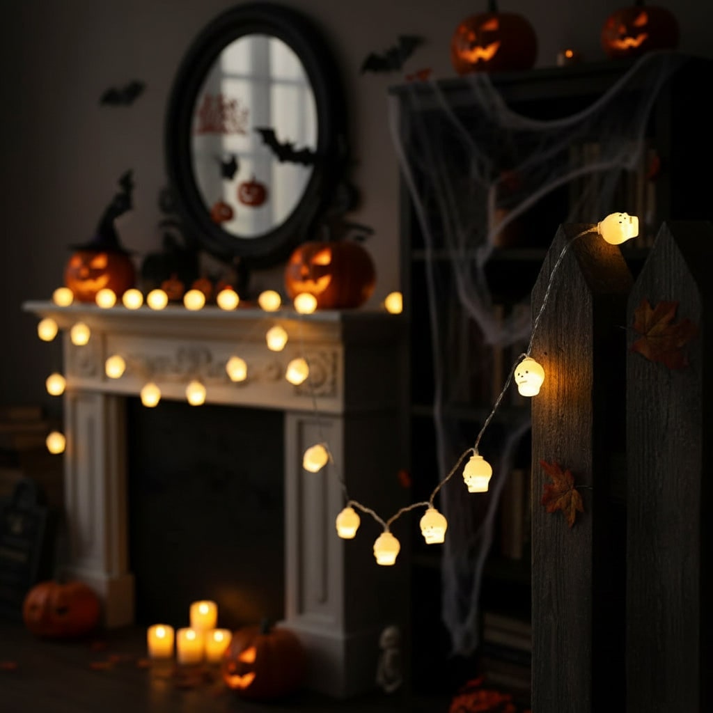 Halloween-ledlichtslinger voor buiten — batterijgevoede lampjes met feestelijke gloed