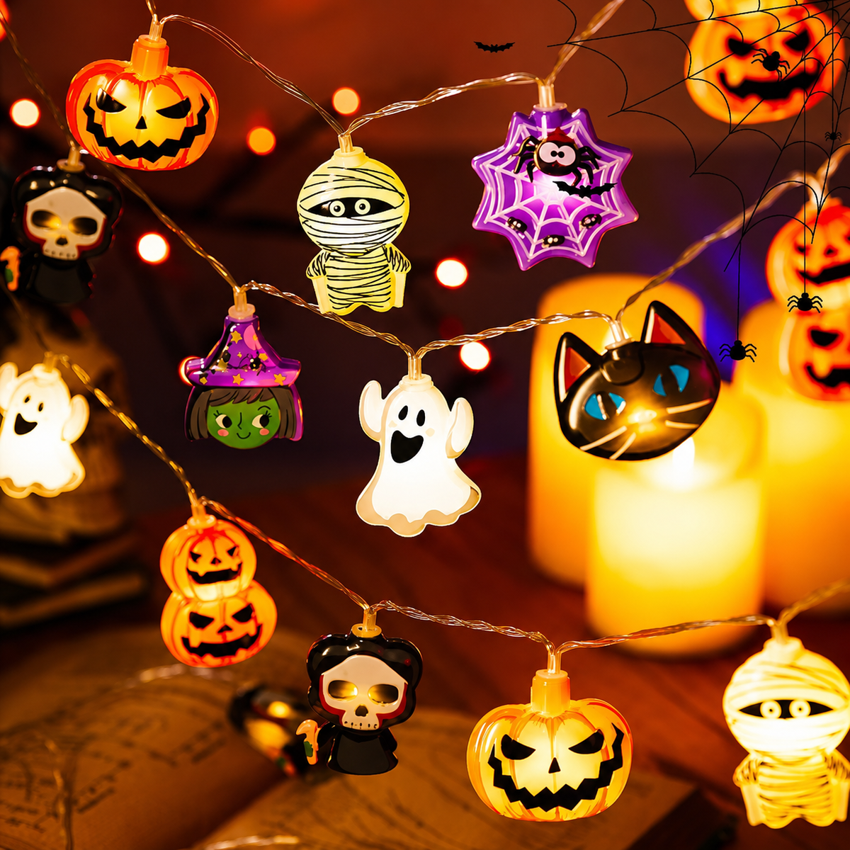 Halloween-ledlichtslinger voor buiten — batterijgevoede lampjes met feestelijke gloed