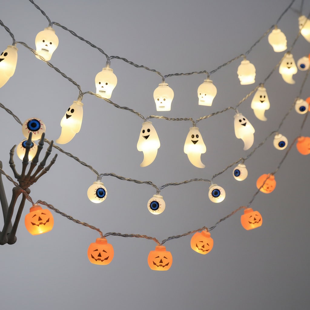 Bateria zasilane lampki LED na Halloween - upiorne dekoracyjne osłonki żarówek