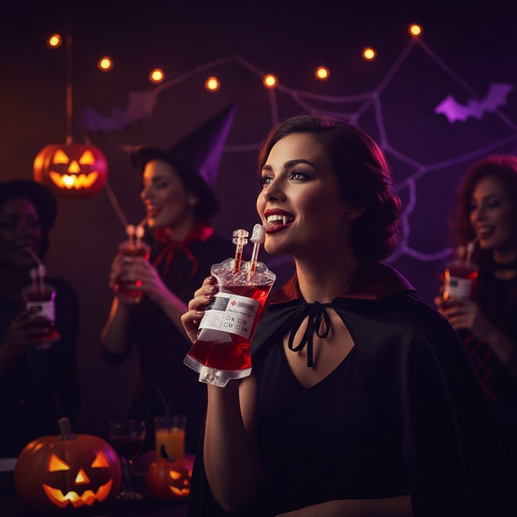 Pungi de băut în formă de pungi de sânge pentru Halloween, seringă IV inclusă