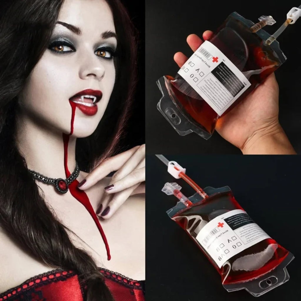 Pungi de băut în formă de pungi de sânge pentru Halloween, seringă IV inclusă