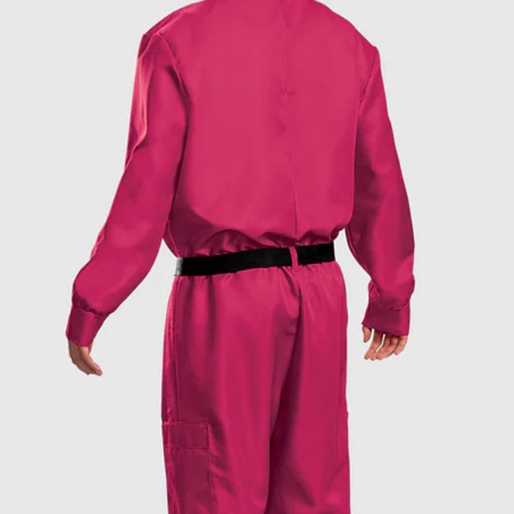 粉色连帽连体裤服装套装，配面具和腰带