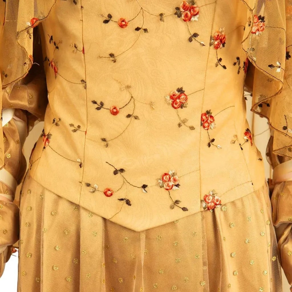 Robe de costume médiéval d’Halloween grande taille — corsage brodé, jupe en tulle pailleté