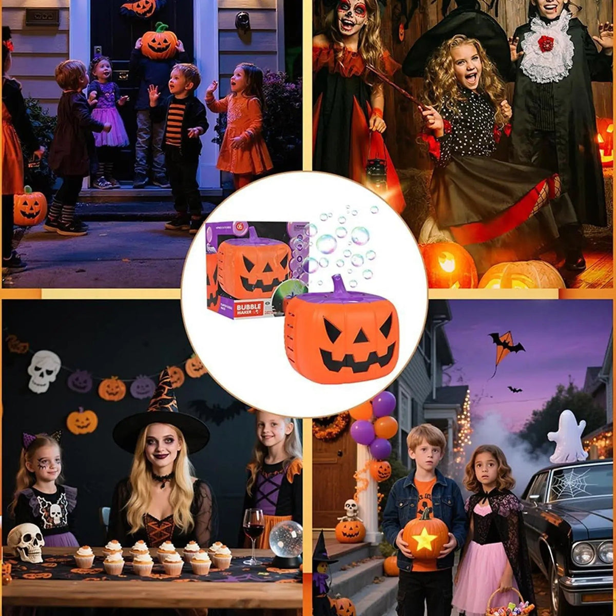 Halloween tökbuborékgép — automatikus fúvóval, LED-fényekkel, 15 lyukú fúvókával