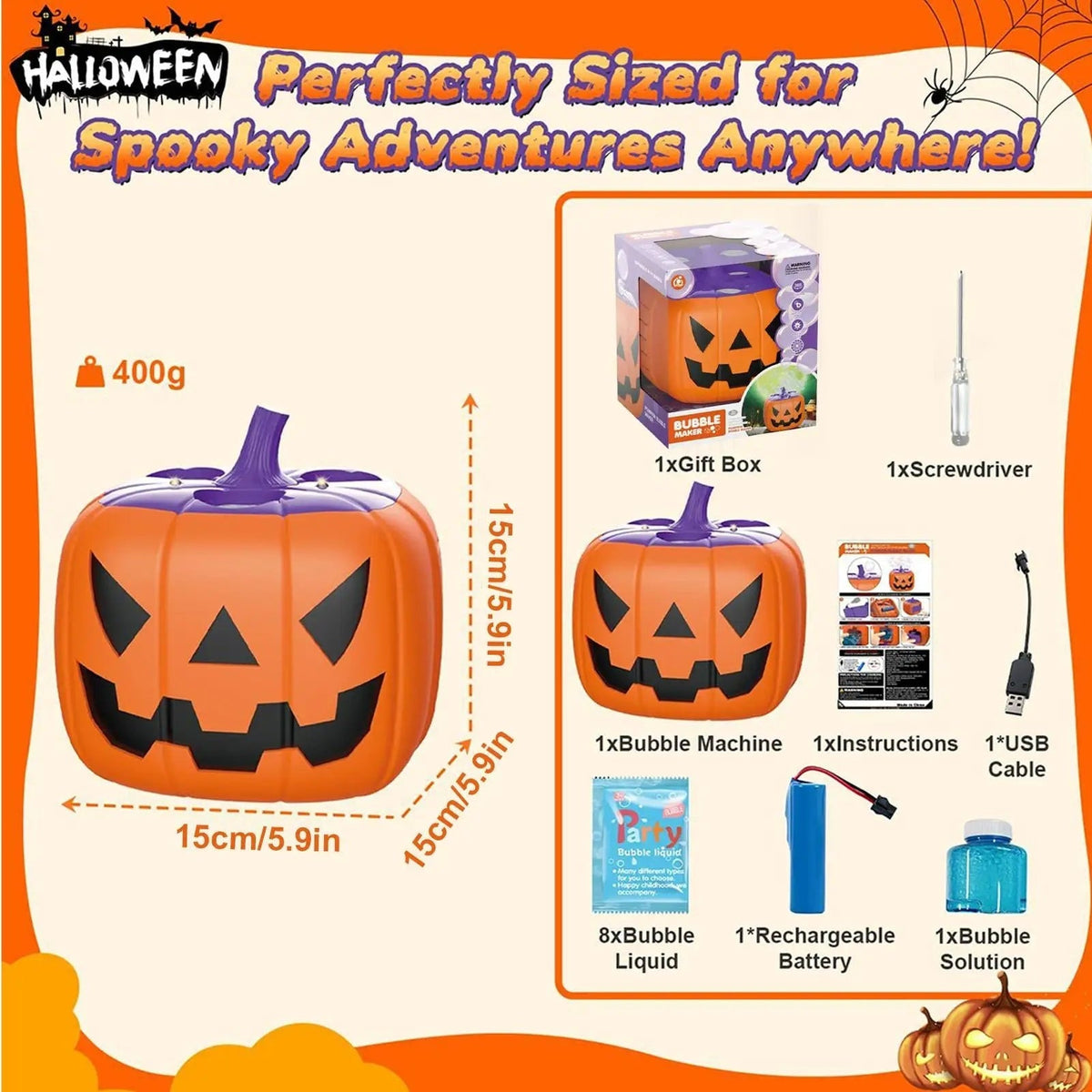Halloween tökbuborékgép — automatikus fúvóval, LED-fényekkel, 15 lyukú fúvókával